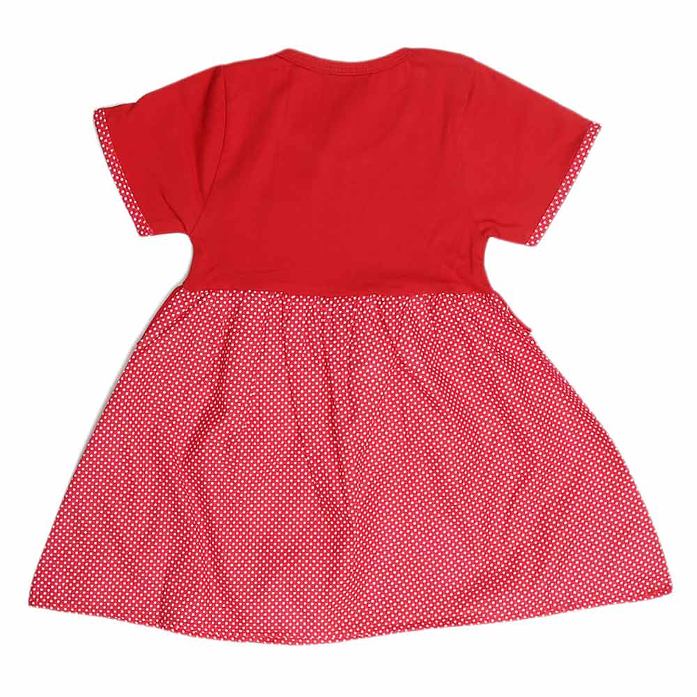 Girls Half Sleeve Fancy Frock - Red - test-store-for-chase-value