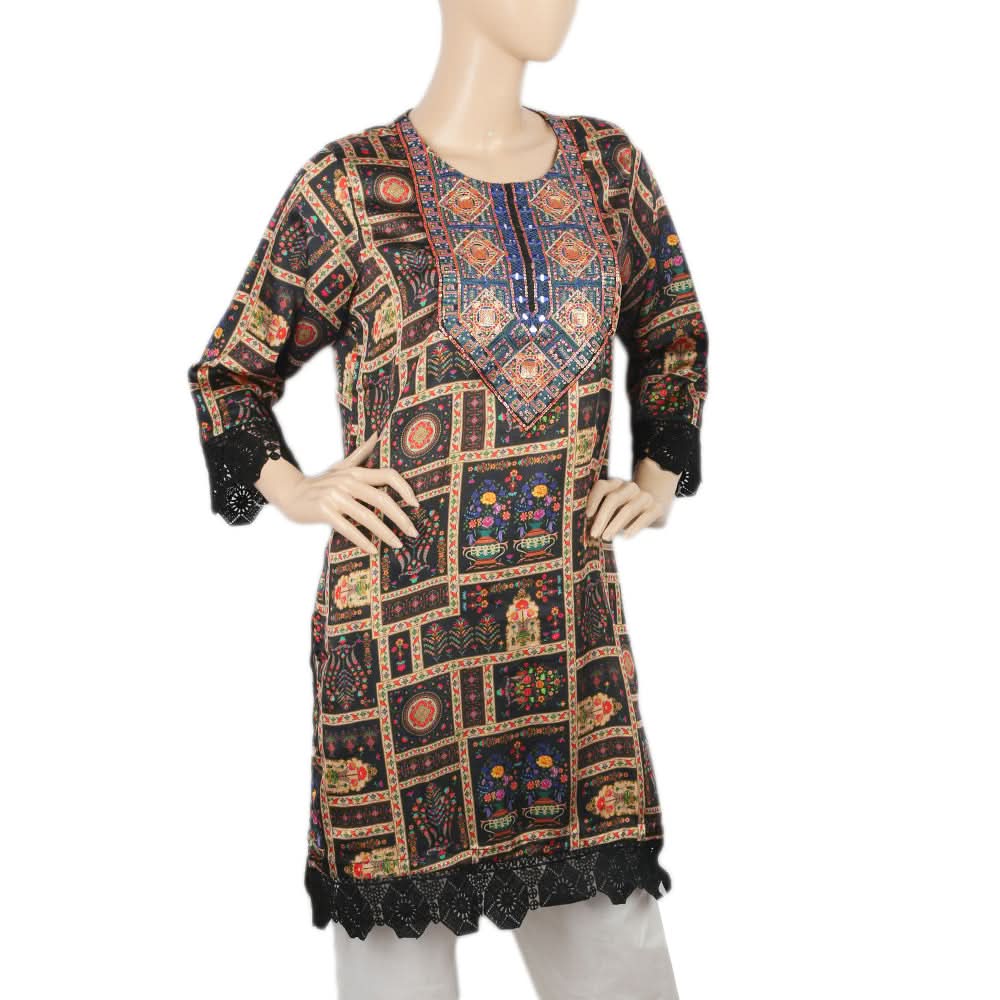 Women's Digital Printed Kurti - Black, Women, Ready Kurtis, Chase Value, Chase Value