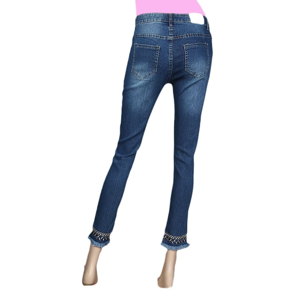 Women's Denim Pant With Emb - Mid-Blue, Women, Pants & Tights, Chase Value, Chase Value