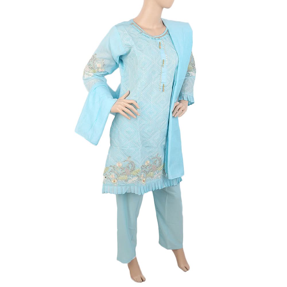 Women's Embroidered Fancy 3Pcs Suit - Blue, Women, Shalwar Suits, Chase Value, Chase Value