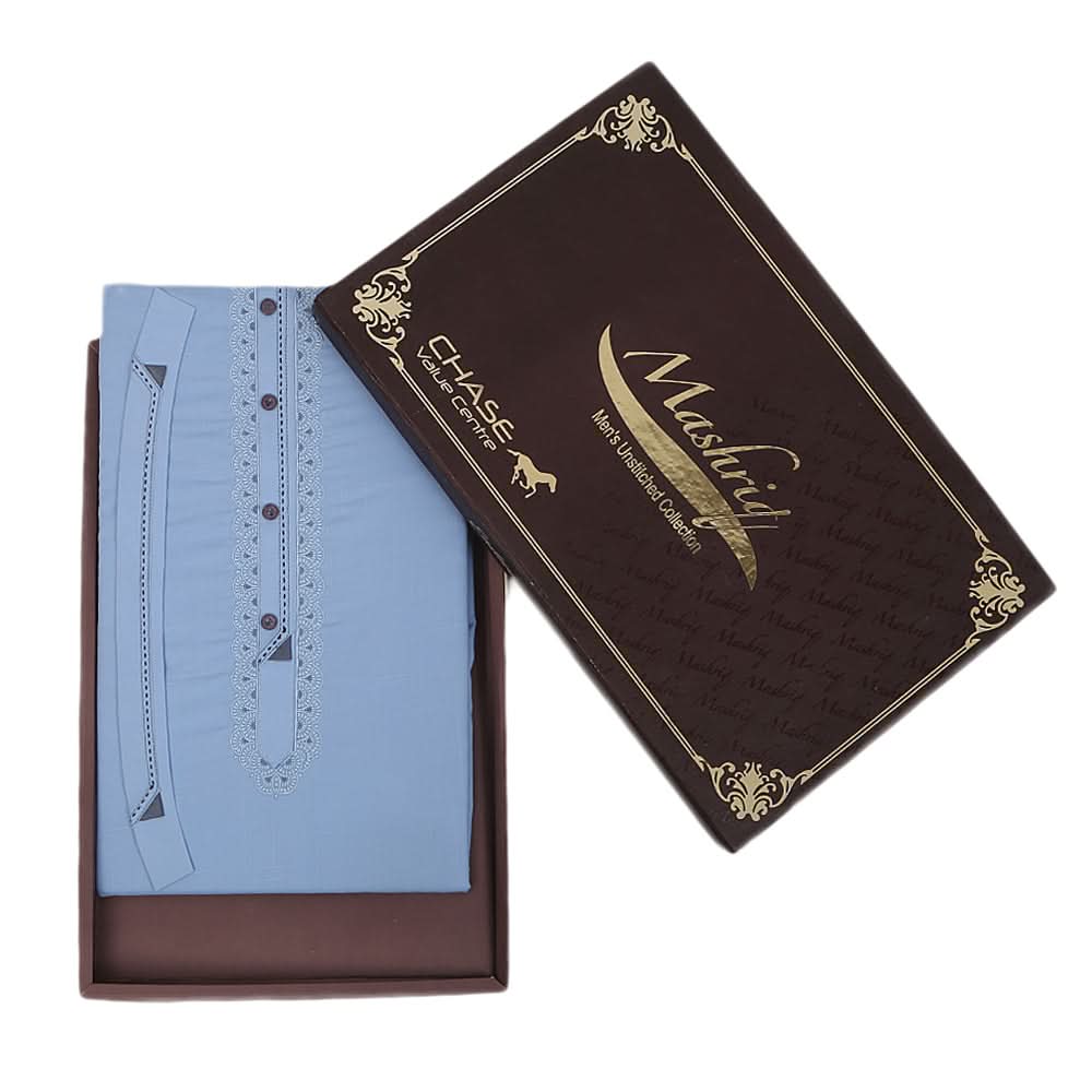 Men's Mashriq Embroidered Un-Stitched Suit - Blue, Men, Unstitched Fabric, Chase Value, Chase Value