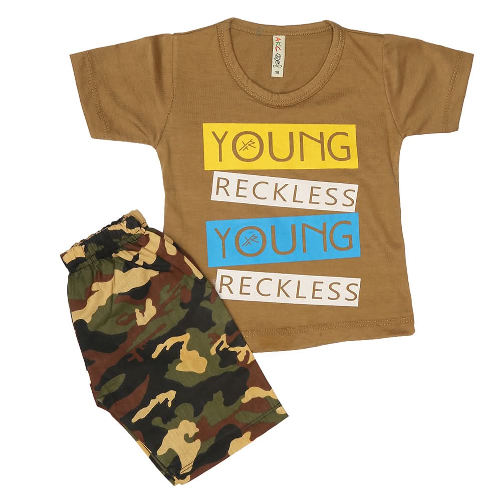Boys 2 Pcs Suit Half Sleeves - Brown, Kids, Boys Sets And Suits, Chase Value, Chase Value