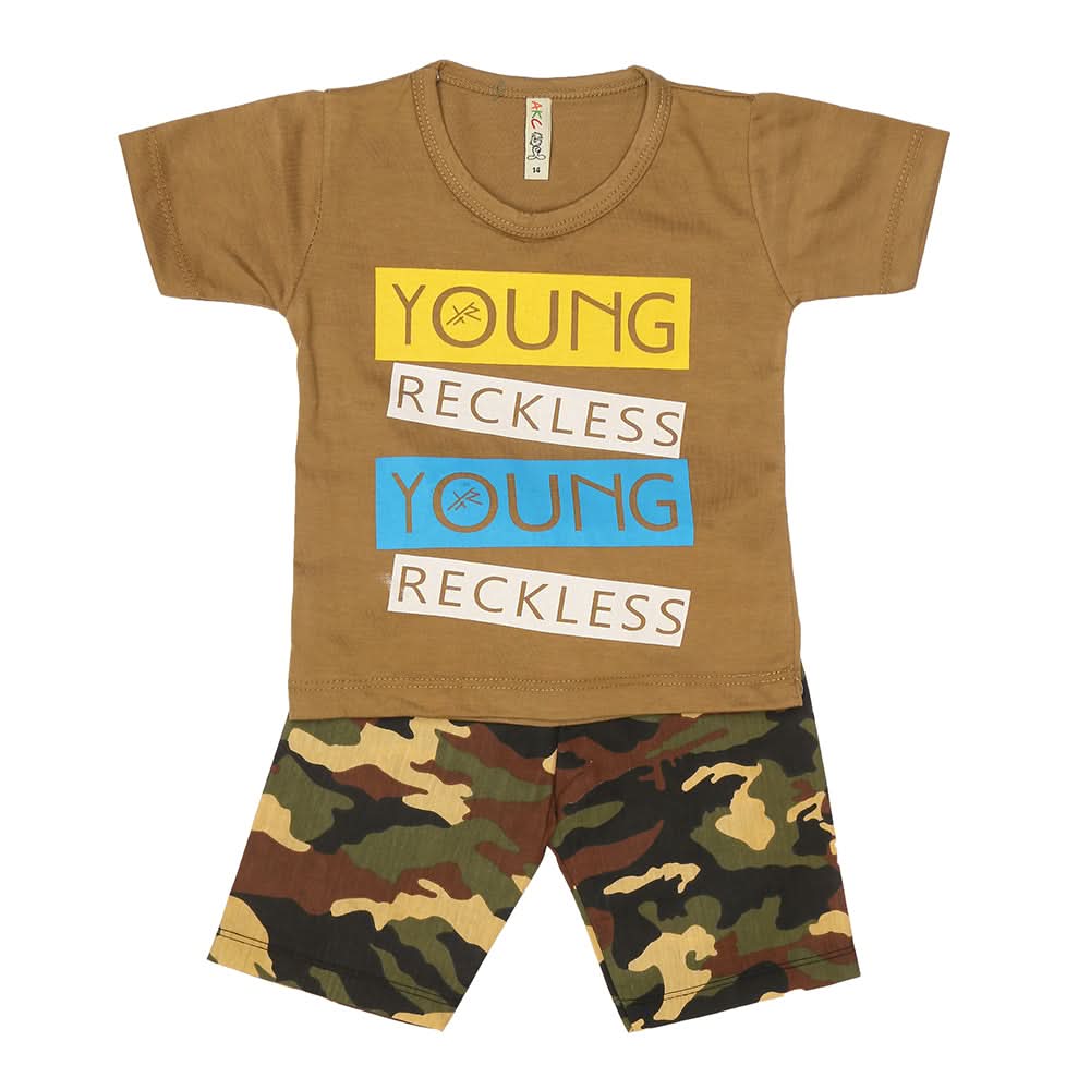 Boys 2 Pcs Suit Half Sleeves - Brown, Kids, Boys Sets And Suits, Chase Value, Chase Value