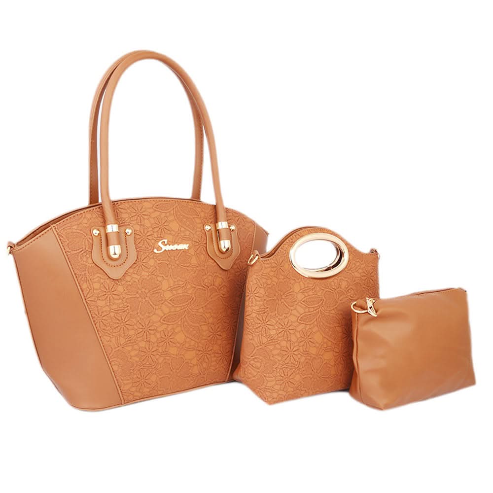 Women's Handbag 3Pcs  52007 - BROWN, Women, Bags, Chase Value, Chase Value