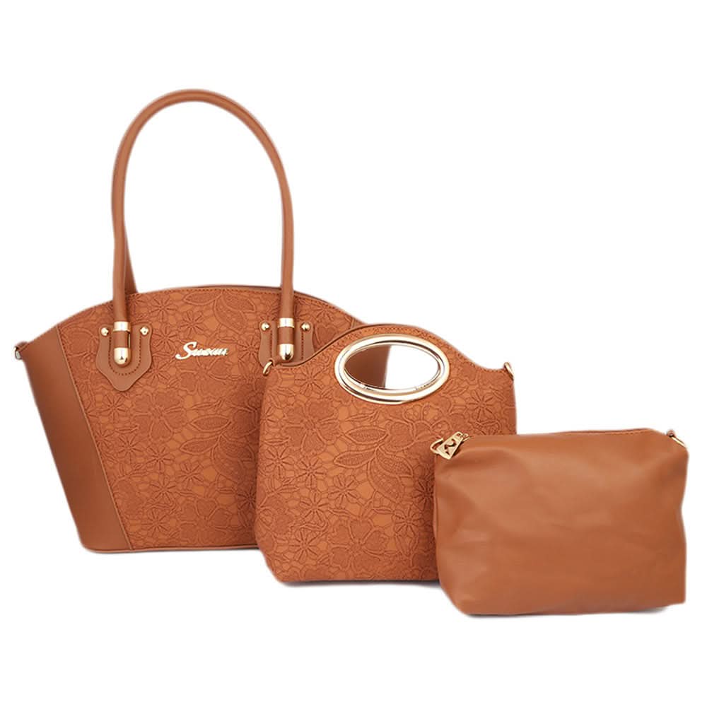 Women's Handbag 3Pcs  52007 - BROWN, Women, Bags, Chase Value, Chase Value