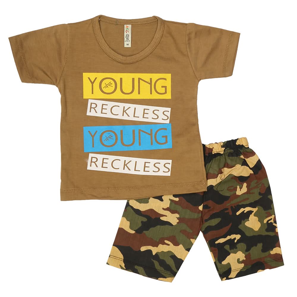 Boys 2 Pcs Suit Half Sleeves - Brown, Kids, Boys Sets And Suits, Chase Value, Chase Value