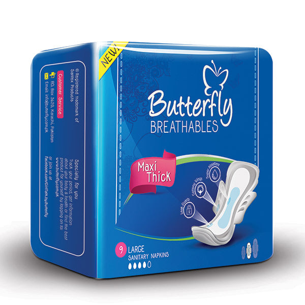 Butterfly Maxi Thick Sanitary Napkins L 9's, Beauty & Personal Care, Sanitory Napkins, Chase Value, Chase Value