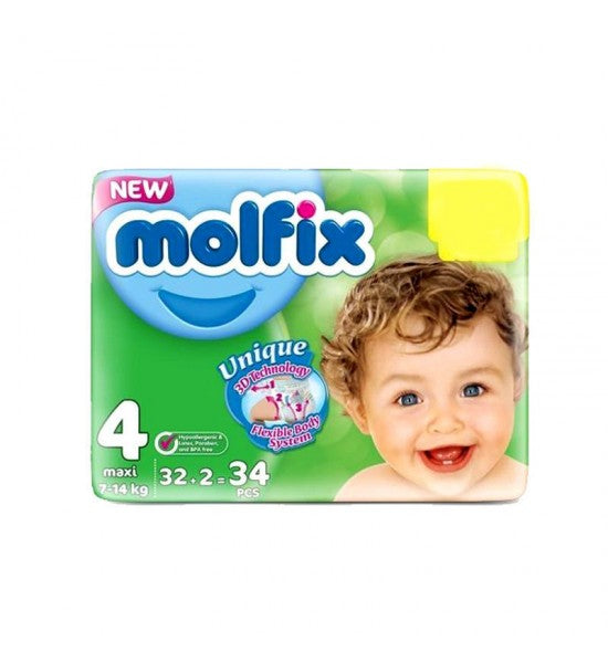 Molfix Baby 3D Diaper 4 Maxi 32 Pcs (7-14 Kg), Kids, Diapers, Chase Value, Chase Value