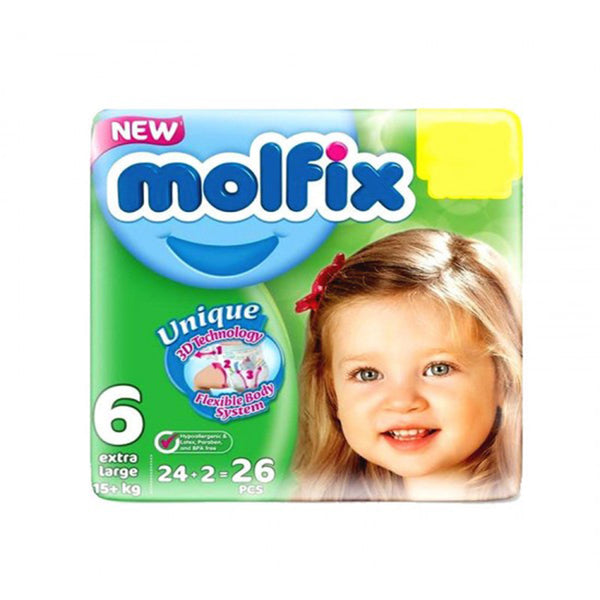 Molfix Baby 3D Diaper 6 X-Large 24 Pcs (15+ Kg), Kids, Diapers, Chase Value, Chase Value