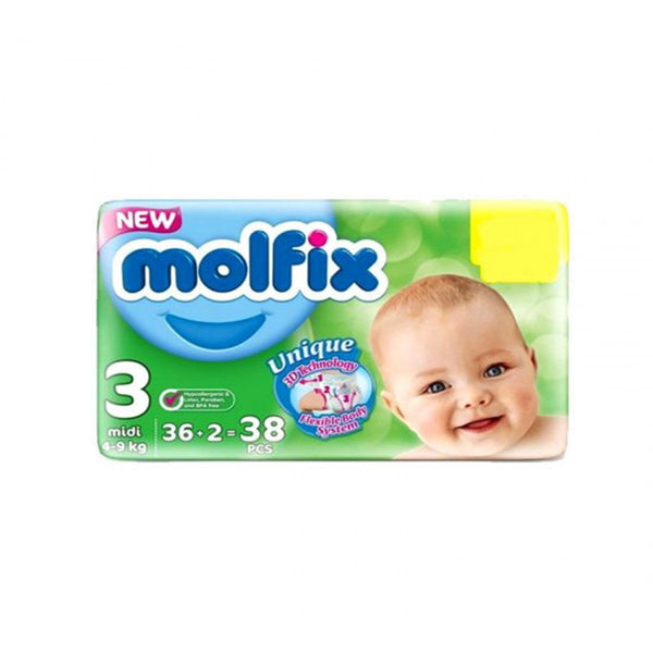 Molfix Baby 3D Diaper 3 Midi 36 Pcs (4-9 Kg), Kids, Diapers, Chase Value, Chase Value