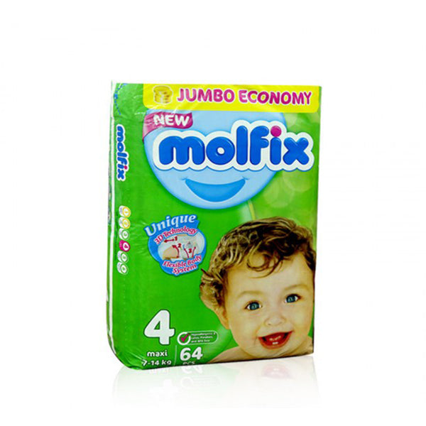 Molfix Baby 3D Diaper 4 Maxi 64 Pcs (7-14 Kg), Kids, Diapers, Chase Value, Chase Value