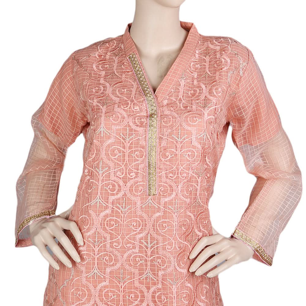 Women's Fancy Embroidered Kurti - Peach, Women, Ready Kurtis, Chase Value, Chase Value