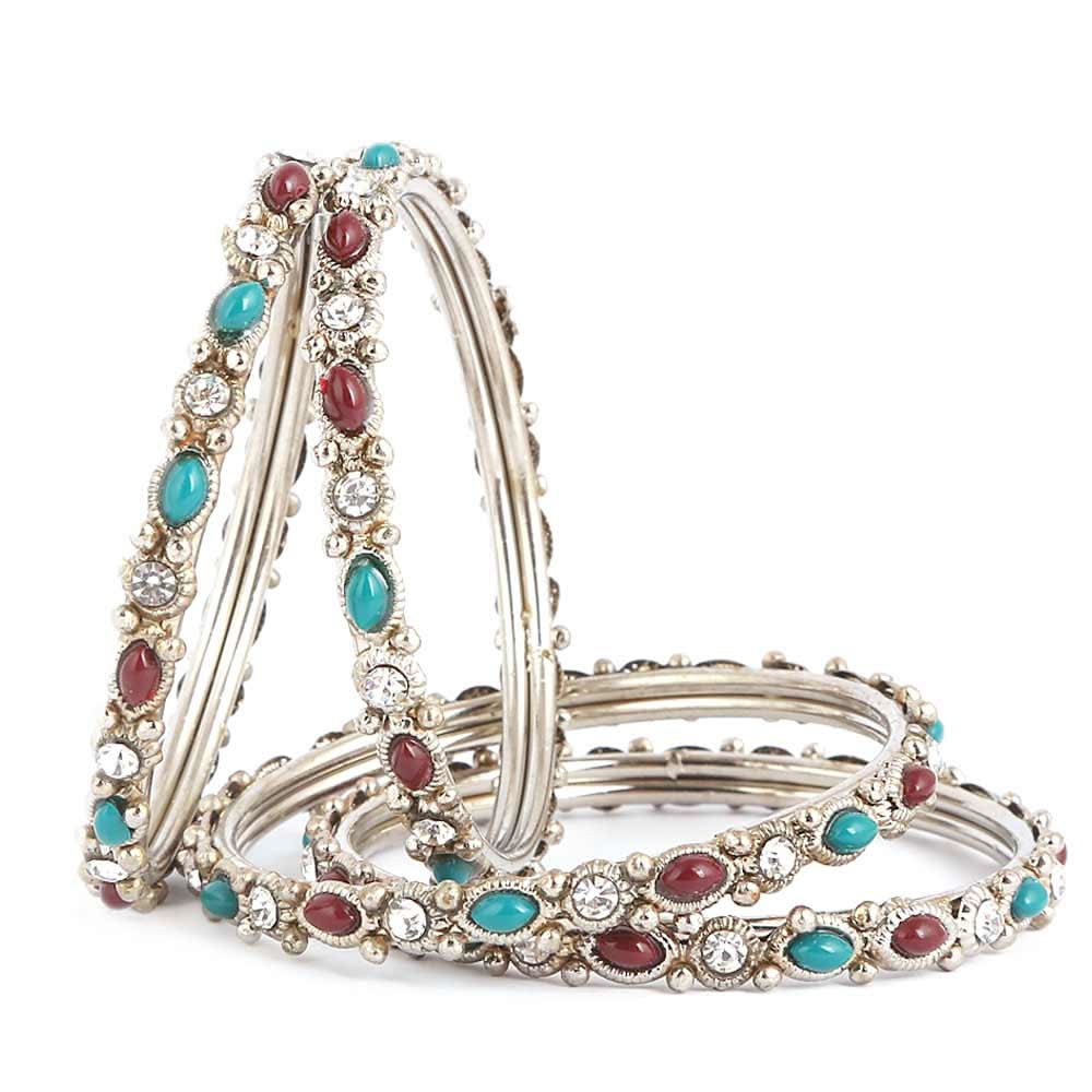 Girl's Fancy Bangles 4 Pcs - Silver - Multi - test-store-for-chase-value