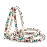 Girl's Fancy Bangles 4 Pcs - Silver - Multi - test-store-for-chase-value