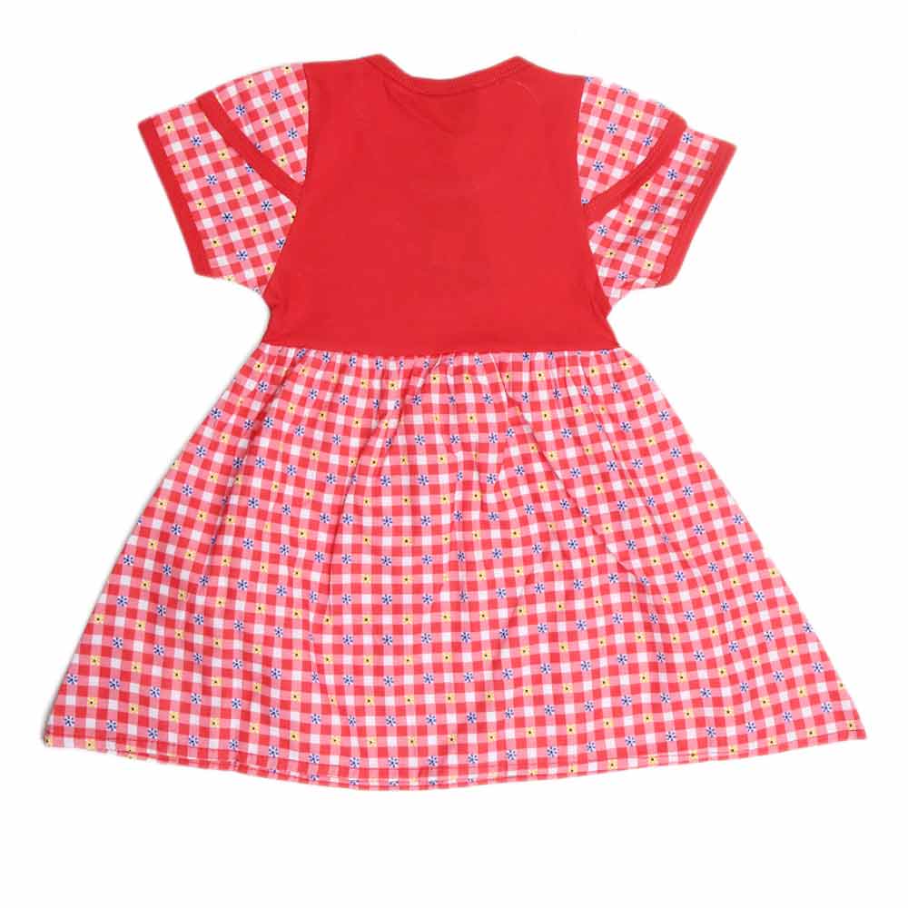 Girls Half Sleeve Fancy Frock - Red - test-store-for-chase-value