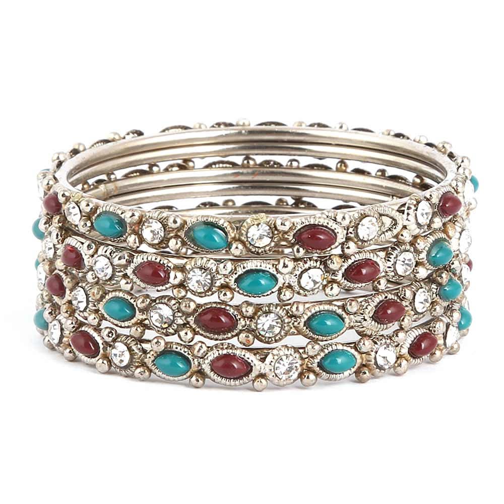 Girl's Fancy Bangles 4 Pcs - Silver - Multi - test-store-for-chase-value
