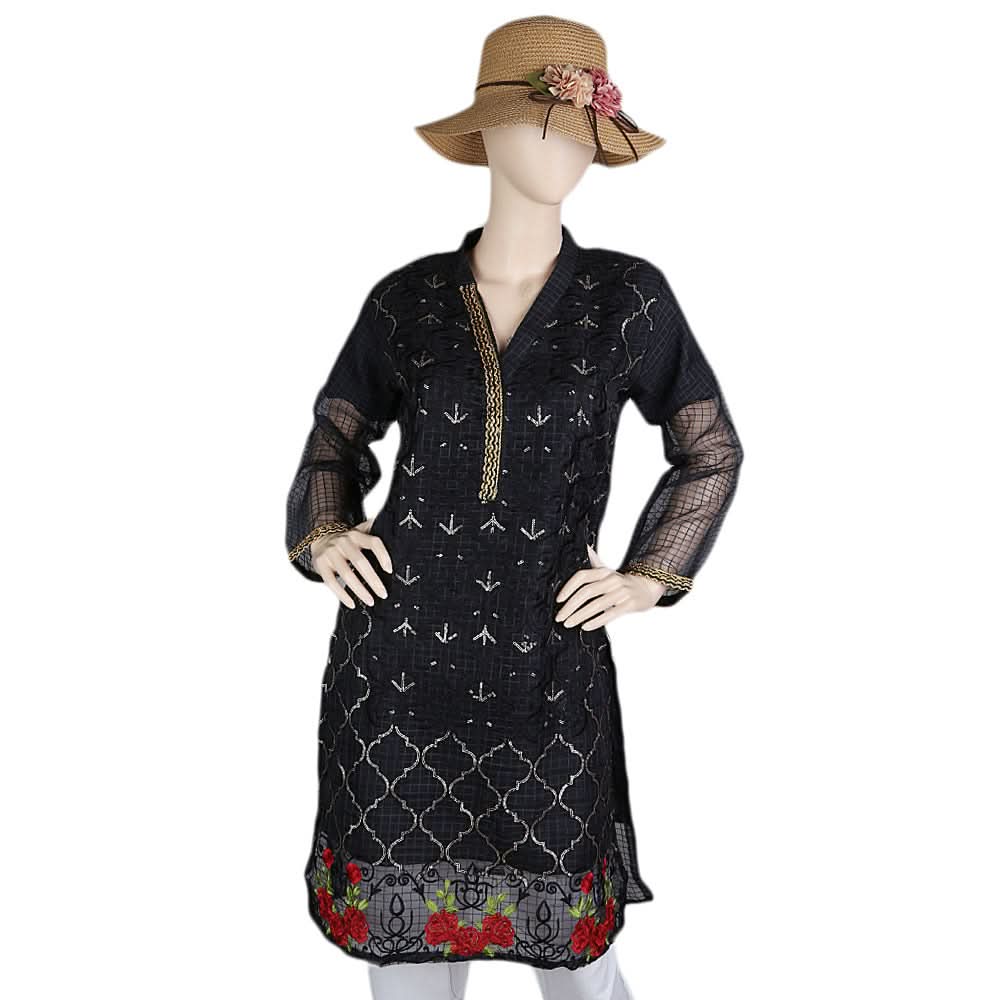 Women's Fancy Embroidered Kurti - Black, Women, Ready Kurtis, Chase Value, Chase Value