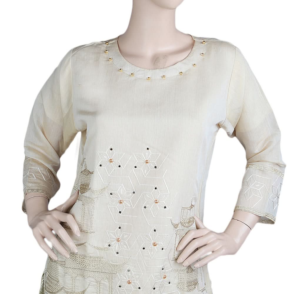 Women's Fancy Embroidered Kurti - Fawn, Women, Ready Kurtis, Chase Value, Chase Value