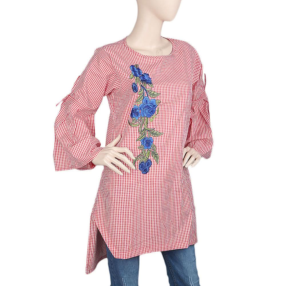 Women's Embroidered Kurti - Red, Women, Ready Kurtis, Chase Value, Chase Value