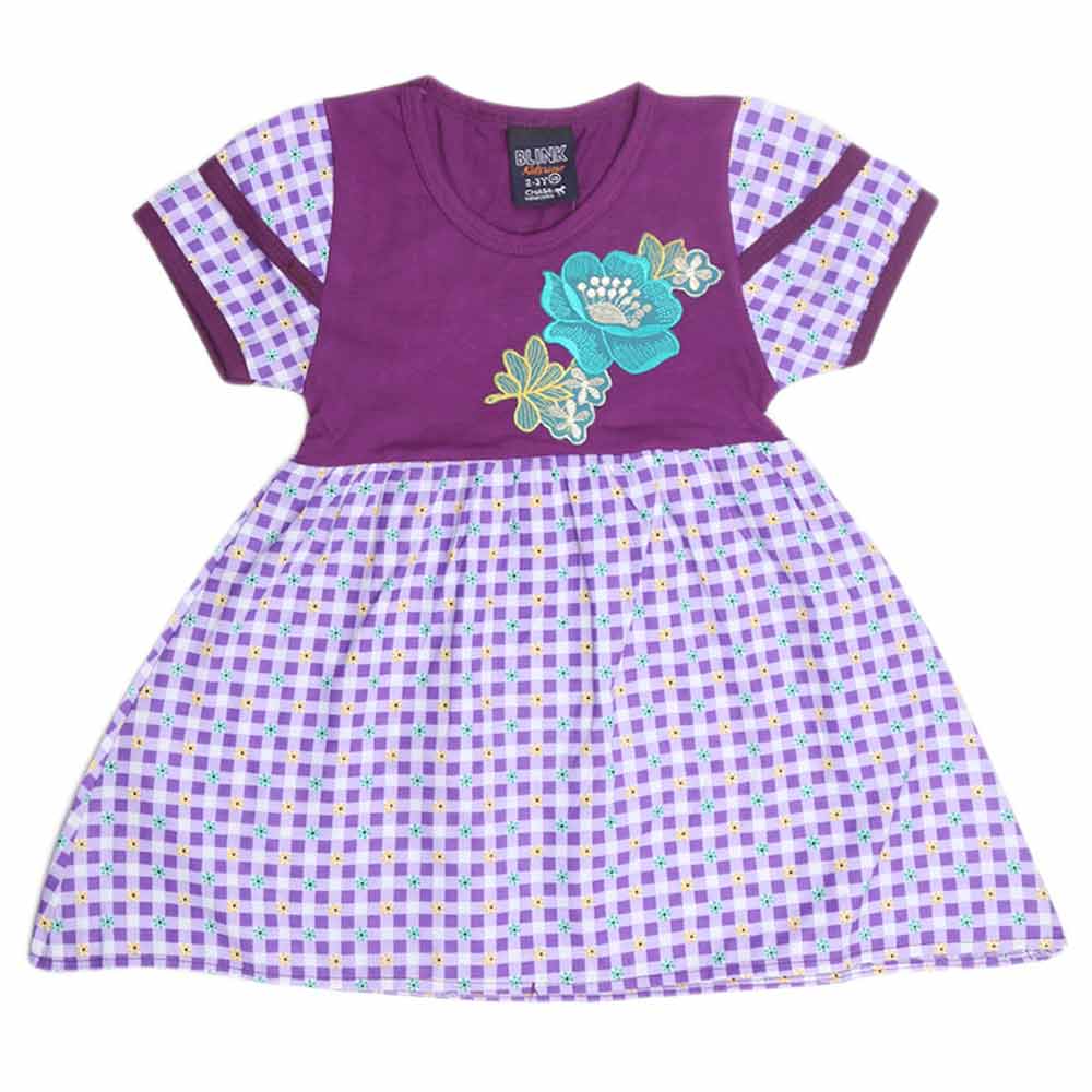 Girls Half Sleeve Fancy Frock - Purple - test-store-for-chase-value
