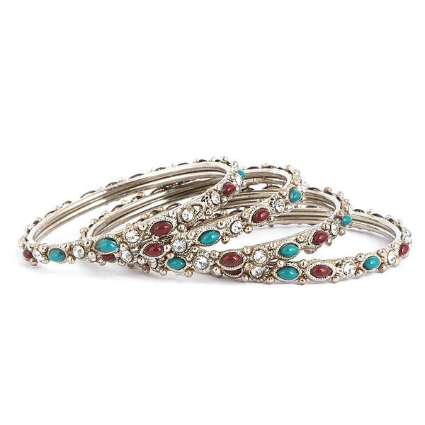 Girl's Fancy Bangles 4 Pcs - Silver - Multi - test-store-for-chase-value