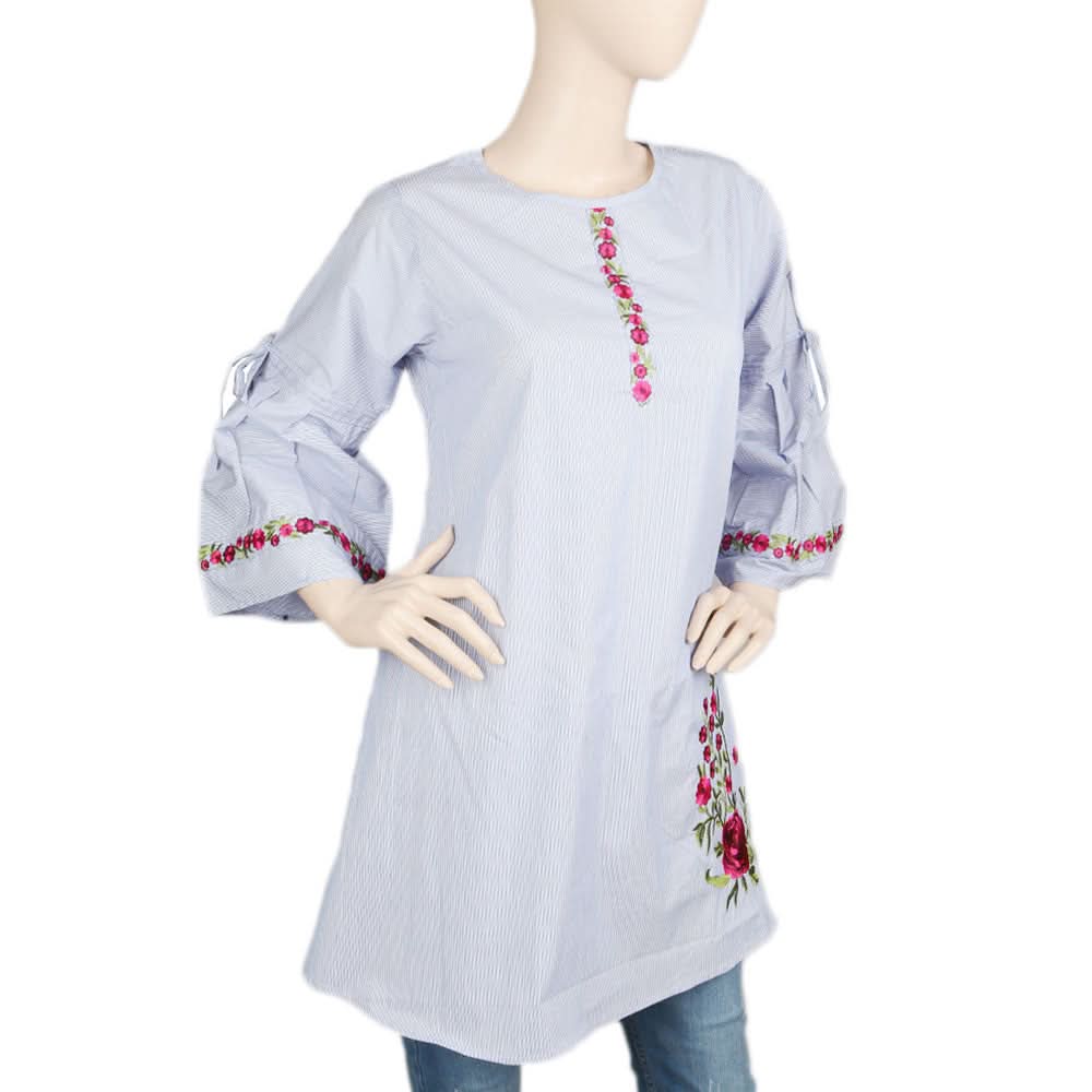 Women's Strip Cotton Kurti - Light Blue, Women, Ready Kurtis, Chase Value, Chase Value