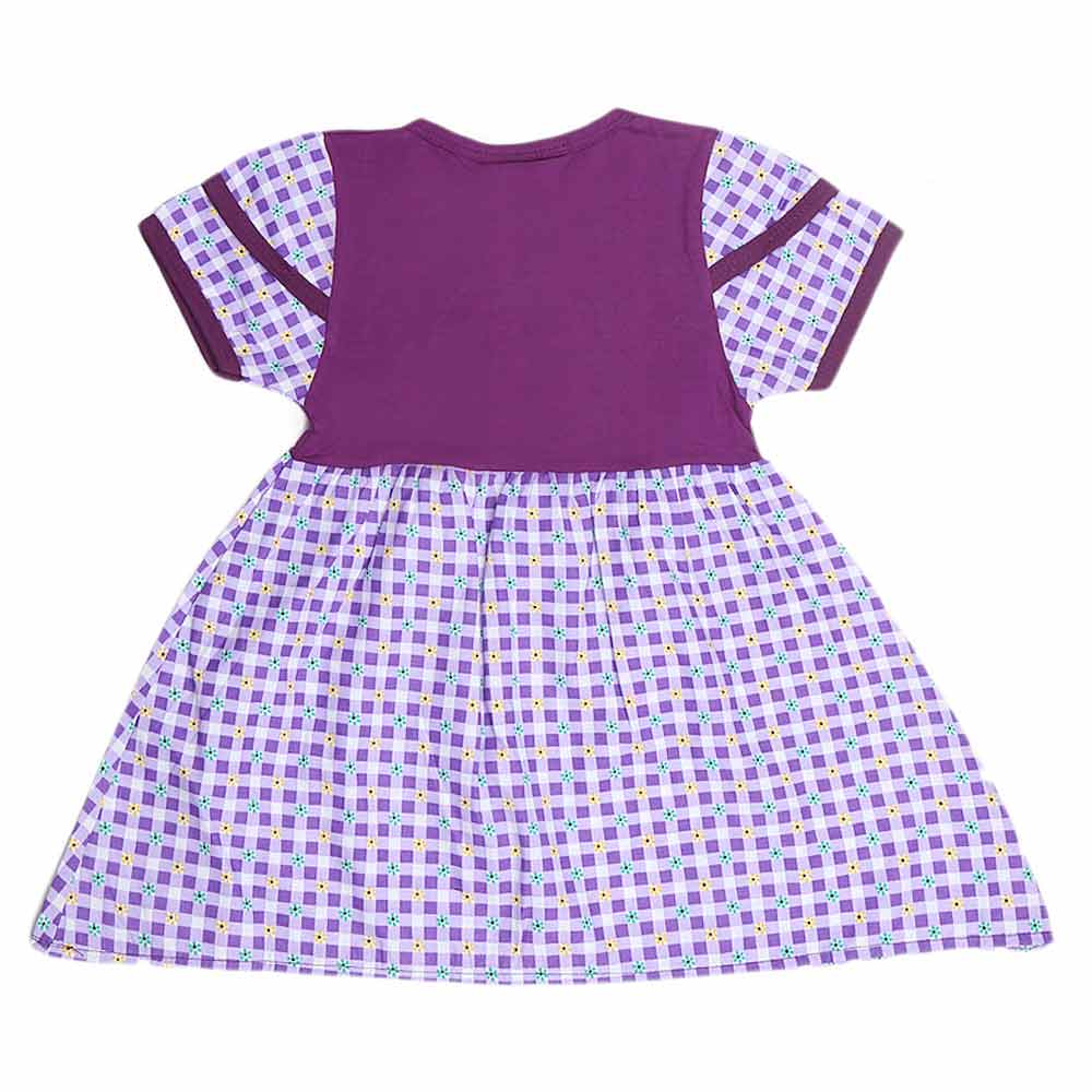 Girls Half Sleeve Fancy Frock - Purple - test-store-for-chase-value