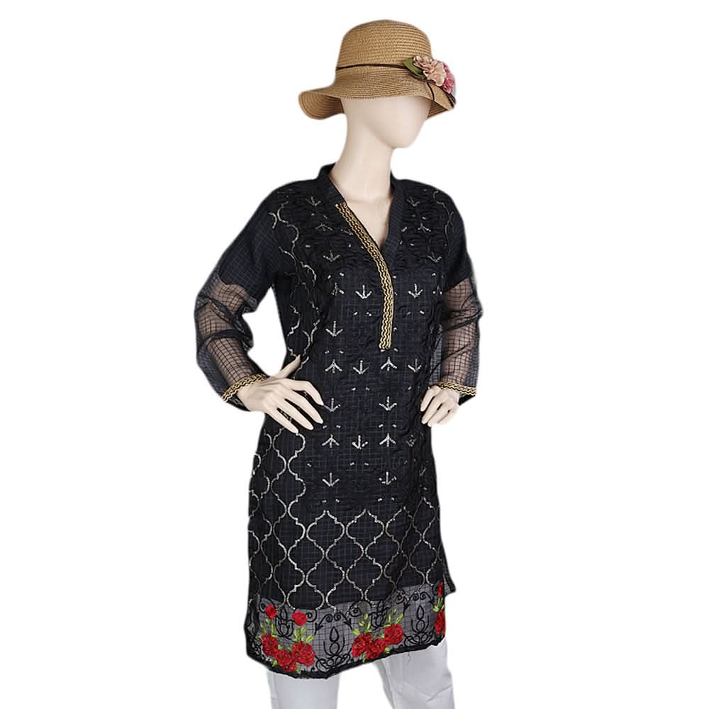 Women's Fancy Embroidered Kurti - Black, Women, Ready Kurtis, Chase Value, Chase Value