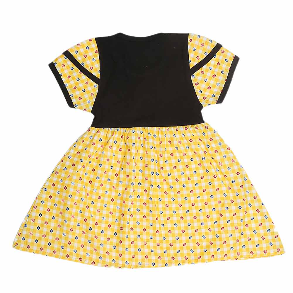 Girls Half Sleeve Fancy Frock - Yellow - test-store-for-chase-value