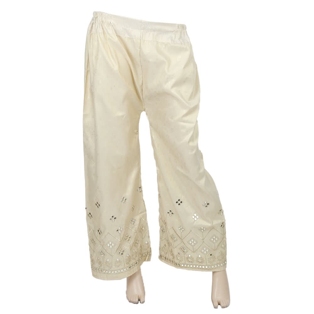 Women's Mehsori EMmbroidered Bell Bottom Trouser - Beige, Women, Pants & Tights, Chase Value, Chase Value