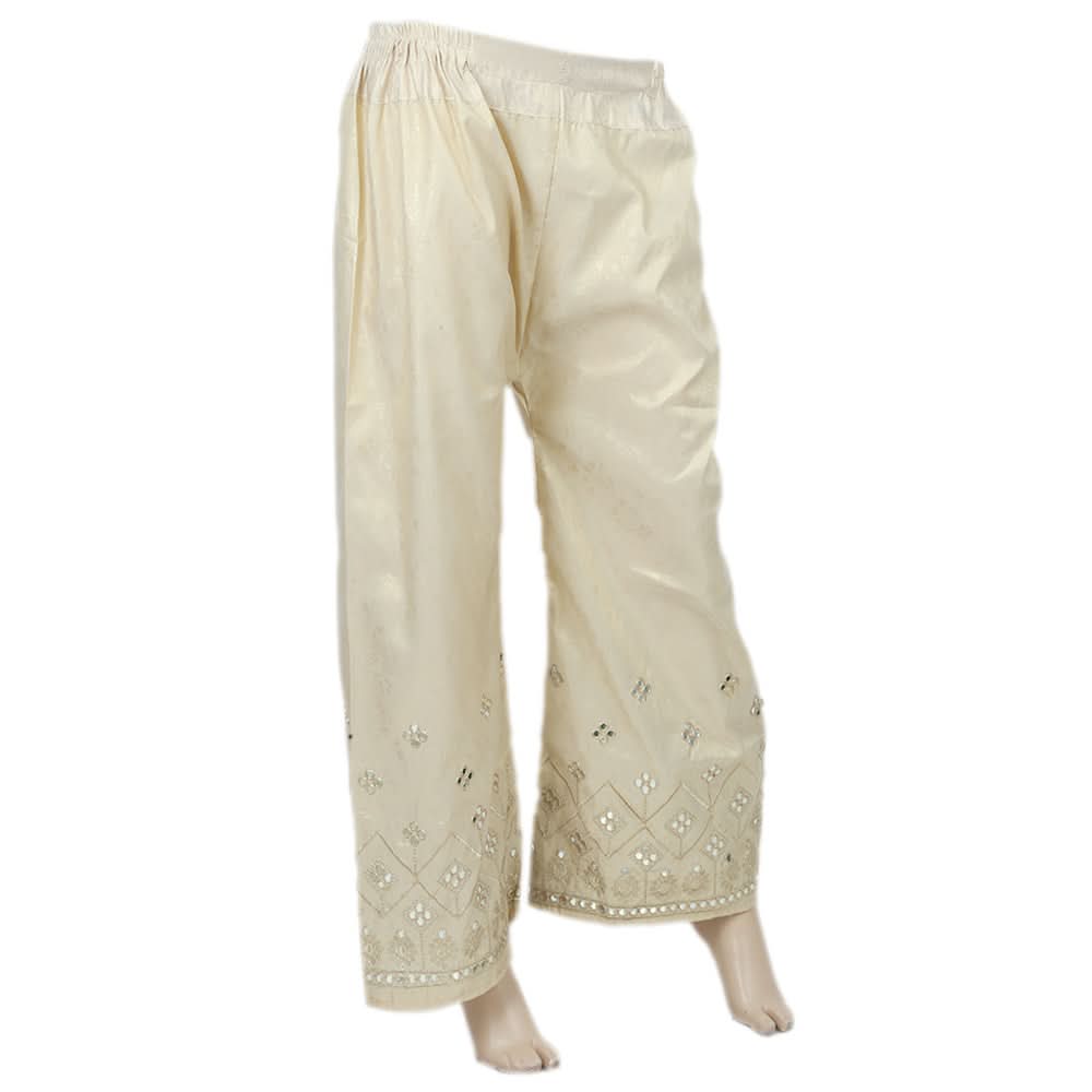Women's Mehsori EMmbroidered Bell Bottom Trouser - Beige, Women, Pants & Tights, Chase Value, Chase Value
