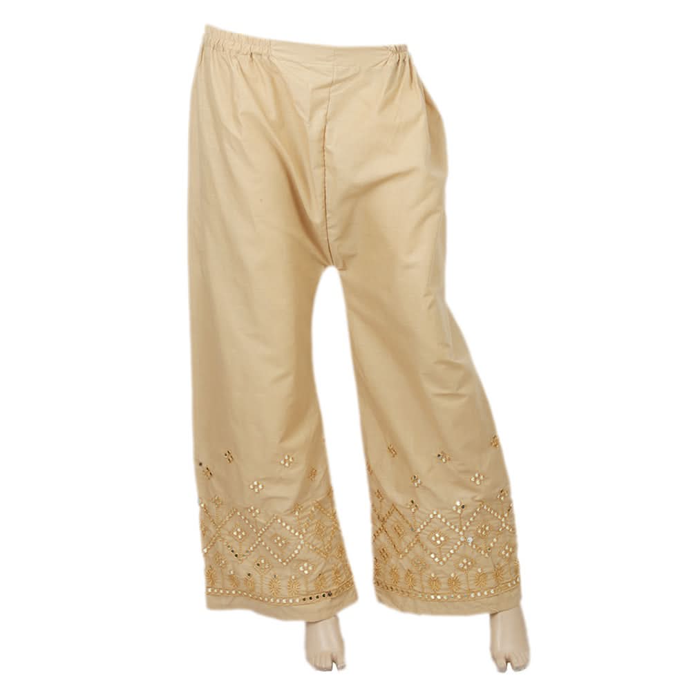 Women's Embroidered Bell Bottom Trouser - Beige, Women, Pants & Tights, Chase Value, Chase Value