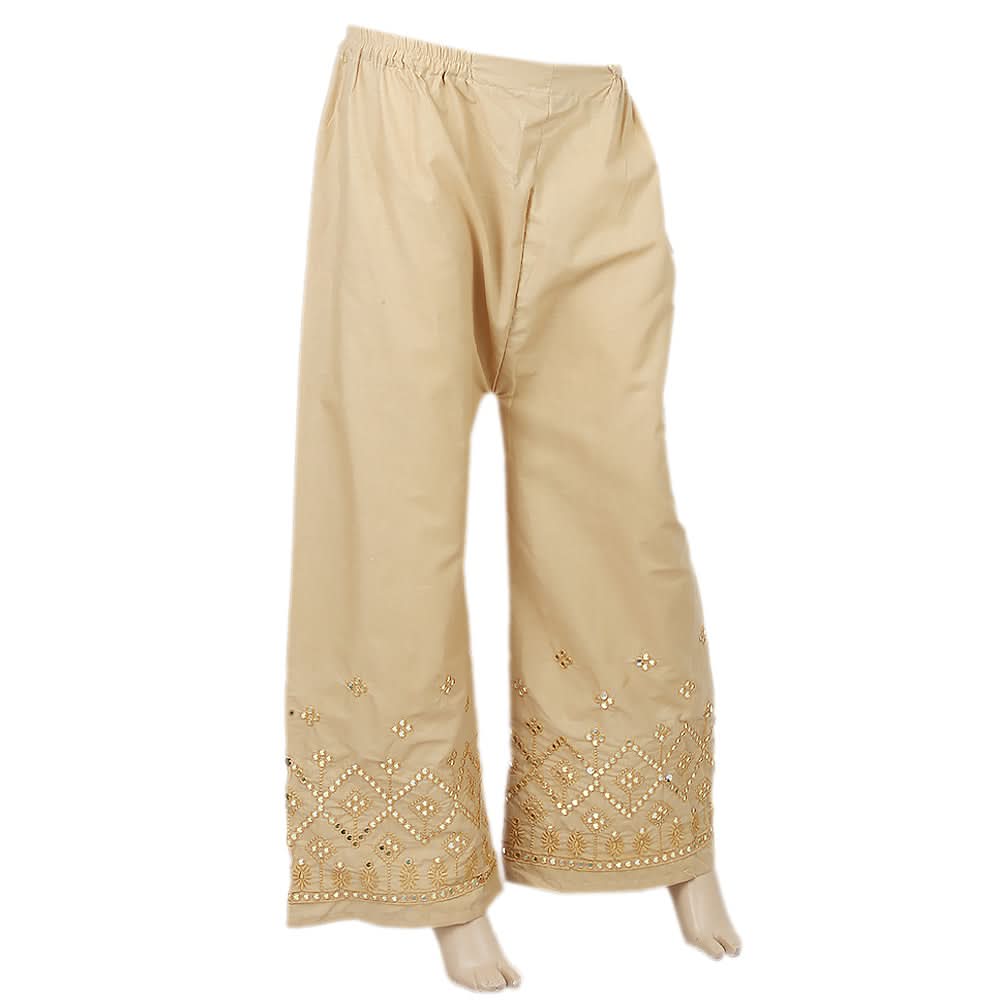 Women's Embroidered Bell Bottom Trouser - Beige, Women, Pants & Tights, Chase Value, Chase Value