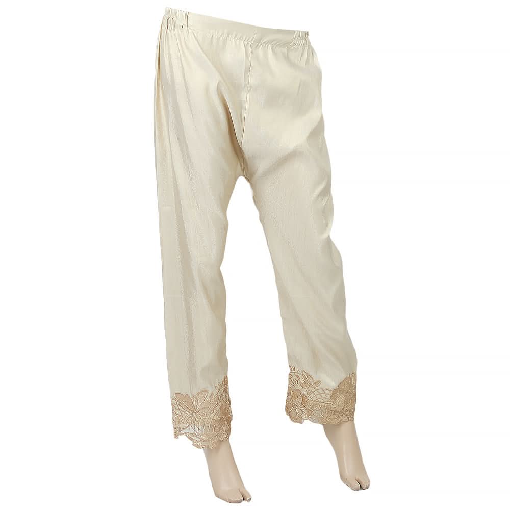 Women's Mehsori Embroidered With Tissue Lace Trouser - Beige, Women, Pants & Tights, Chase Value, Chase Value