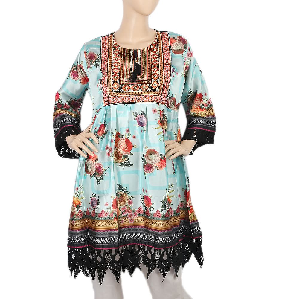 Women's Digital Printed Kurti - Cyan, Women, Ready Kurtis, Chase Value, Chase Value
