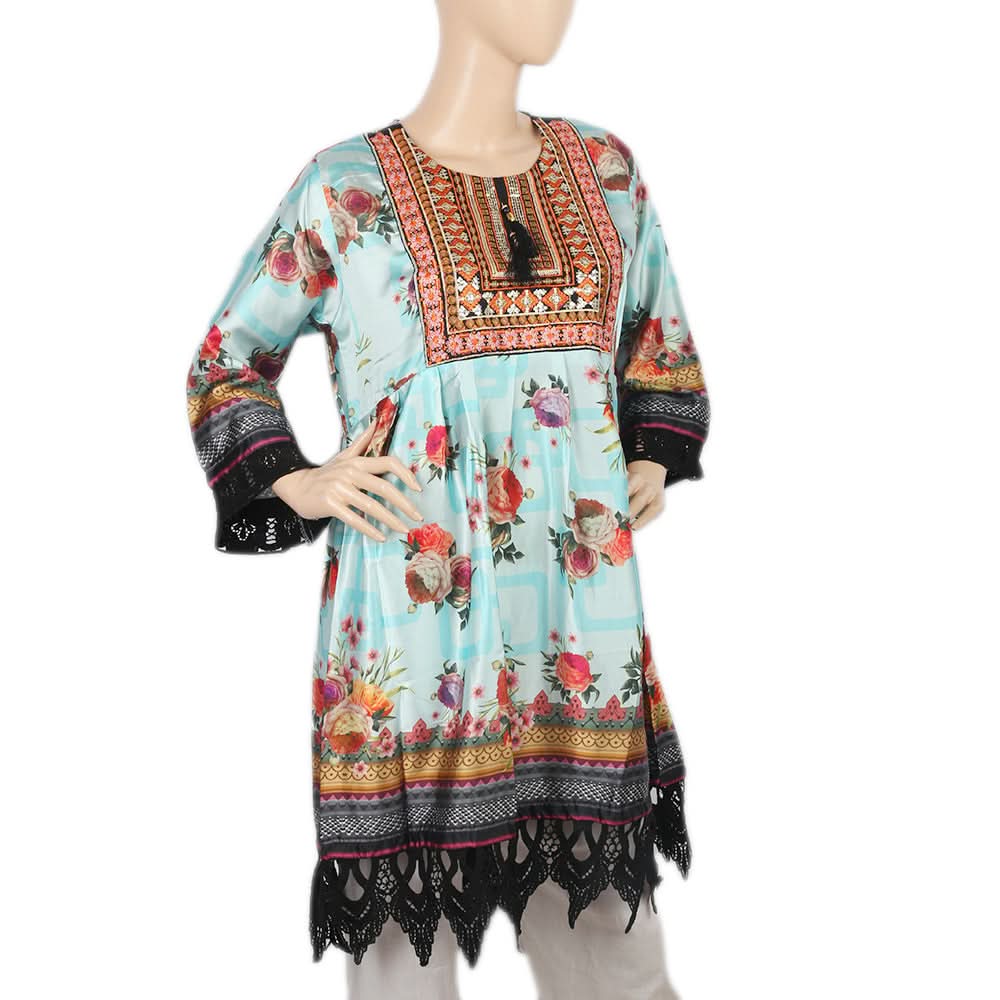 Women's Digital Printed Kurti - Cyan, Women, Ready Kurtis, Chase Value, Chase Value