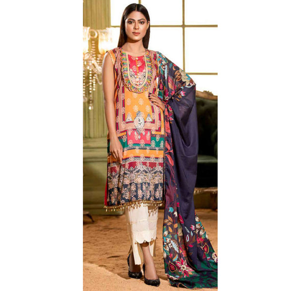 Noor Jahan Embroidered Un-Stitched 3Pcs Suit - 4, Women, 3Pcs Shalwar Suit, Rana Art, Chase Value