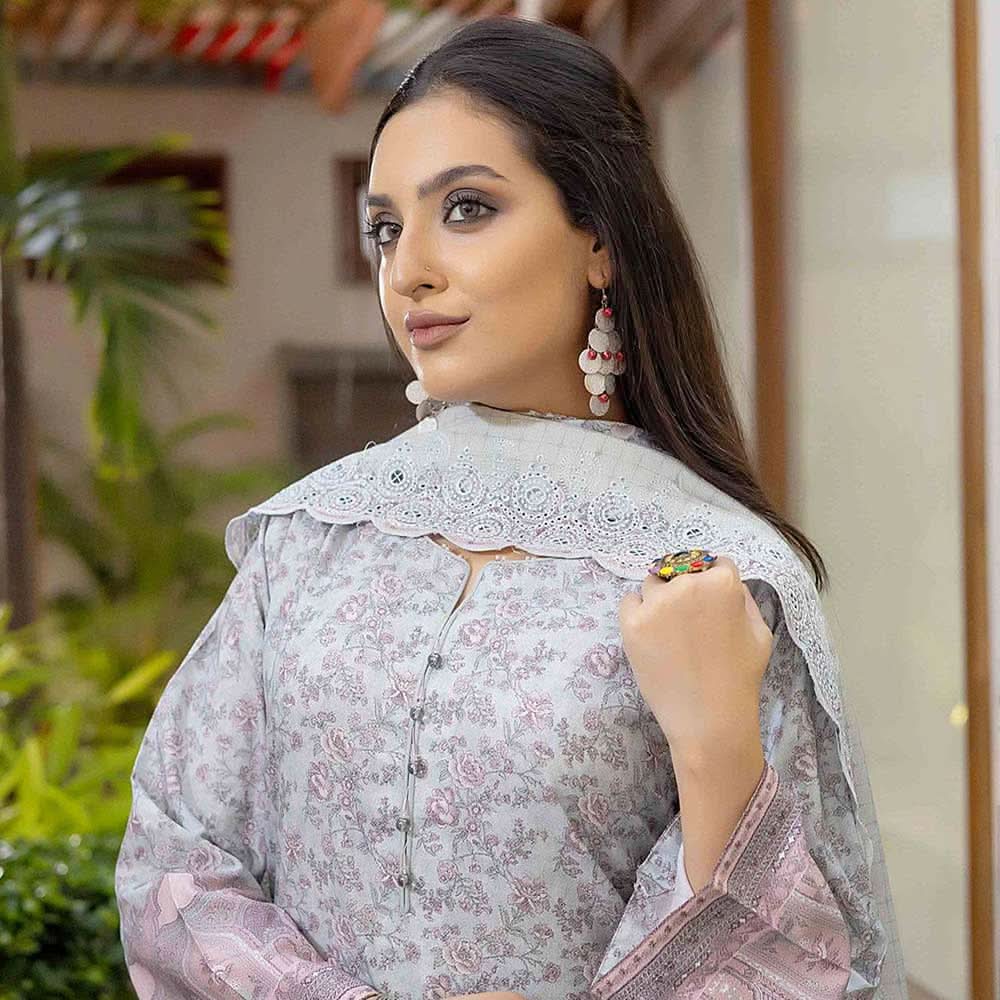 Deena Dhanak Printed Chikcen Kari Unstitched 3Pcs Suit - D-10, Women, 3Pcs Shalwar Suit, Schick Creation, Chase Value