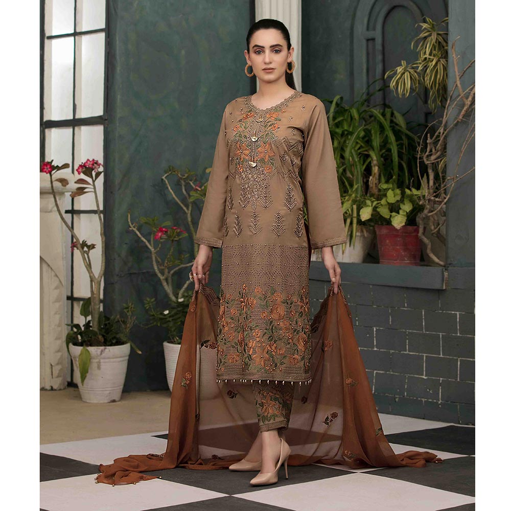 DELIA Boring Embroidered 3 Pcs Semi-Stitched Suit - 1242, Women, 3Pcs Shalwar Suit, Tawakkal Fabrics, Chase Value