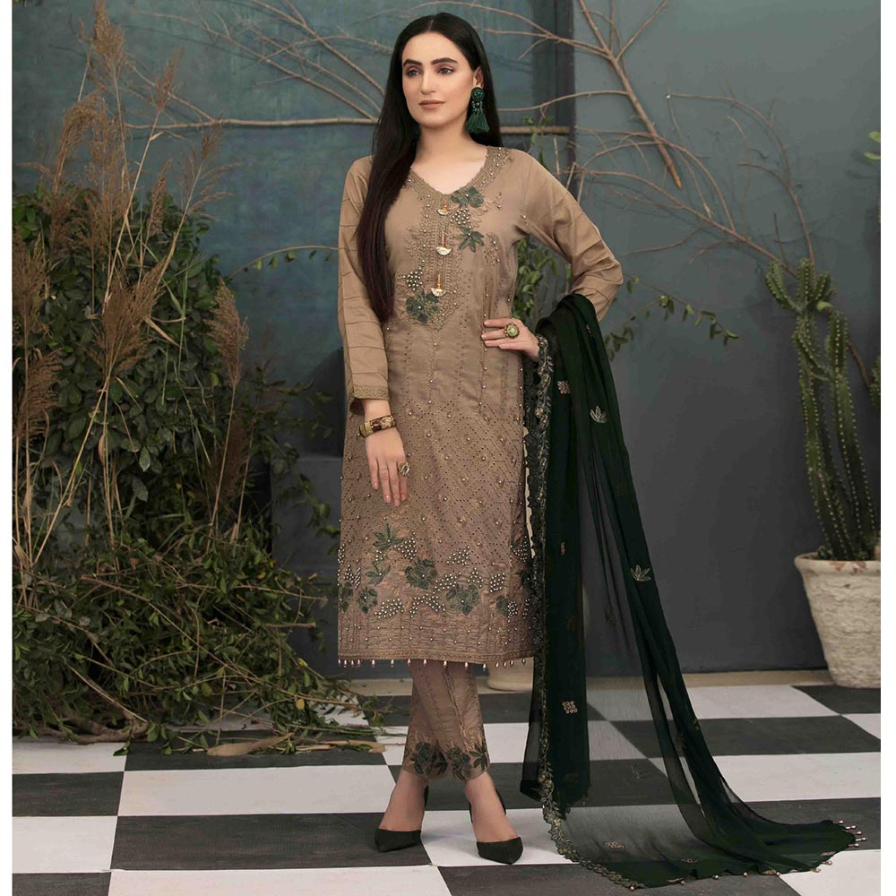 DELIA Boring Embroidered 3 Pcs Semi-Stitched Suit - 1244, Women, 3Pcs Shalwar Suit, Tawakkal Fabrics, Chase Value