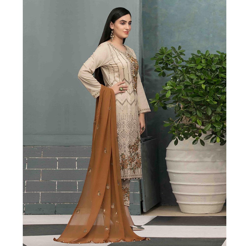 DELIA Boring Embroidered 3 Pcs Semi-Stitched Suit - 1245, Women, 3Pcs Shalwar Suit, Tawakkal Fabrics, Chase Value