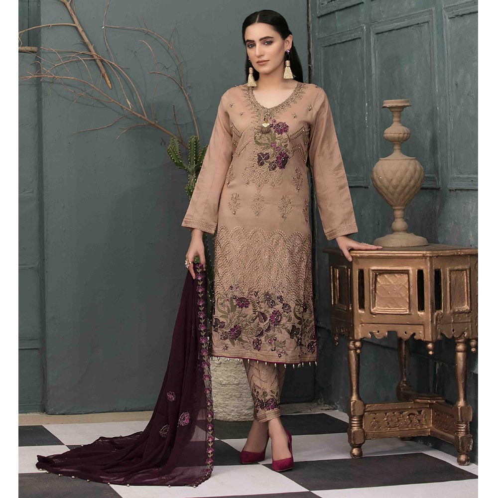 DELIA Boring Embroidered 3 Pcs Semi-Stitched Suit - 1247, Women, 3Pcs Shalwar Suit, Tawakkal Fabrics, Chase Value