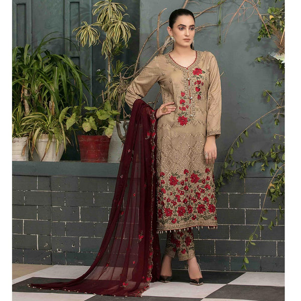 DELIA Boring Embroidered 3 Pcs Semi-Stitched Suit - 1250, Women, 3Pcs Shalwar Suit, Tawakkal Fabrics, Chase Value