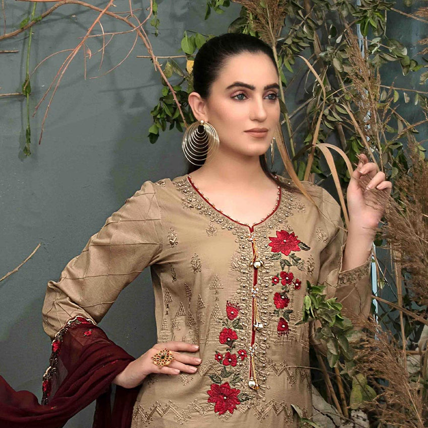 DELIA Boring Embroidered 3 Pcs Semi-Stitched Suit - 1250, Women, 3Pcs Shalwar Suit, Tawakkal Fabrics, Chase Value