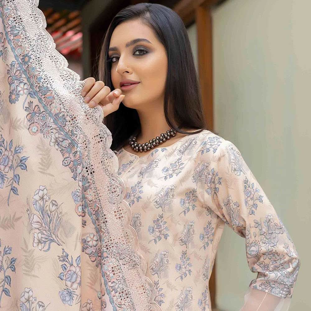 Deena Dhanak Printed Chikcen Kari Unstitched 3Pcs Suit - D-2, Women, 3Pcs Shalwar Suit, Schick Creation, Chase Value