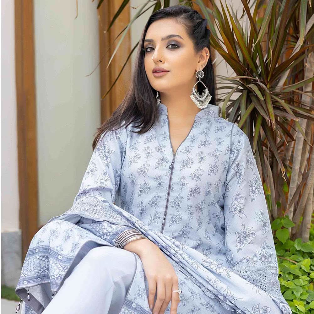 Deena Dhanak Printed Chikcen Kari Unstitched 3Pcs Suit - D-4, Women, 3Pcs Shalwar Suit, Schick Creation, Chase Value