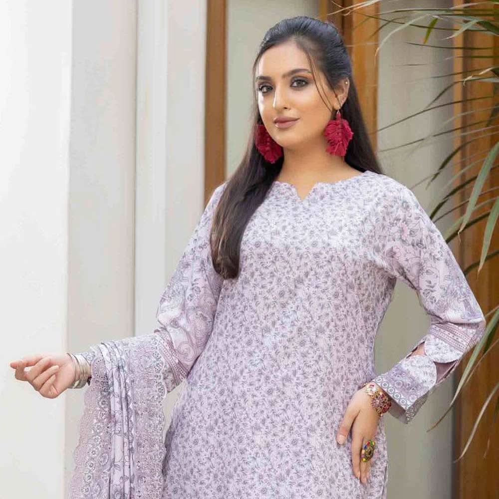 Deena Dhanak Printed Chikcen Kari Unstitched 3Pcs Suit - D-6, Women, 3Pcs Shalwar Suit, Schick Creation, Chase Value