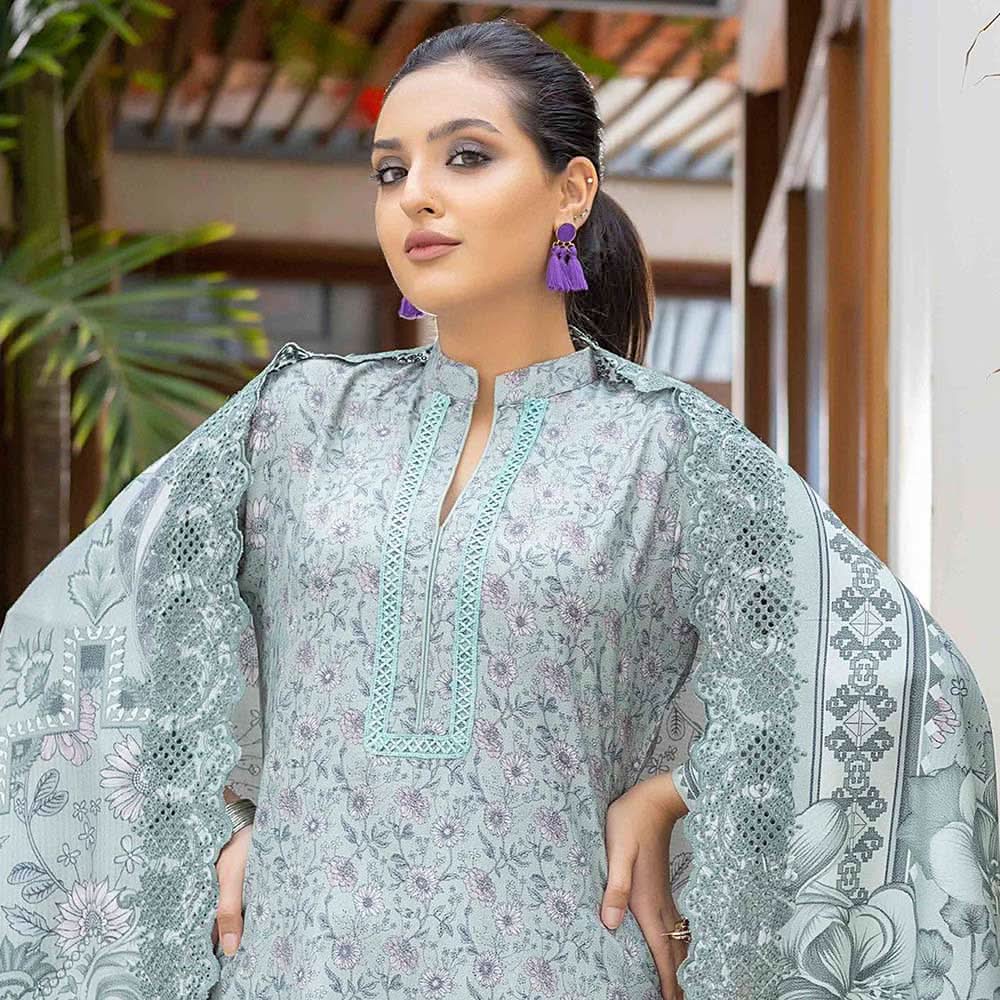 Deena Dhanak Printed Chikcen Kari Unstitched 3Pcs Suit - D-7, Women, 3Pcs Shalwar Suit, Schick Creation, Chase Value