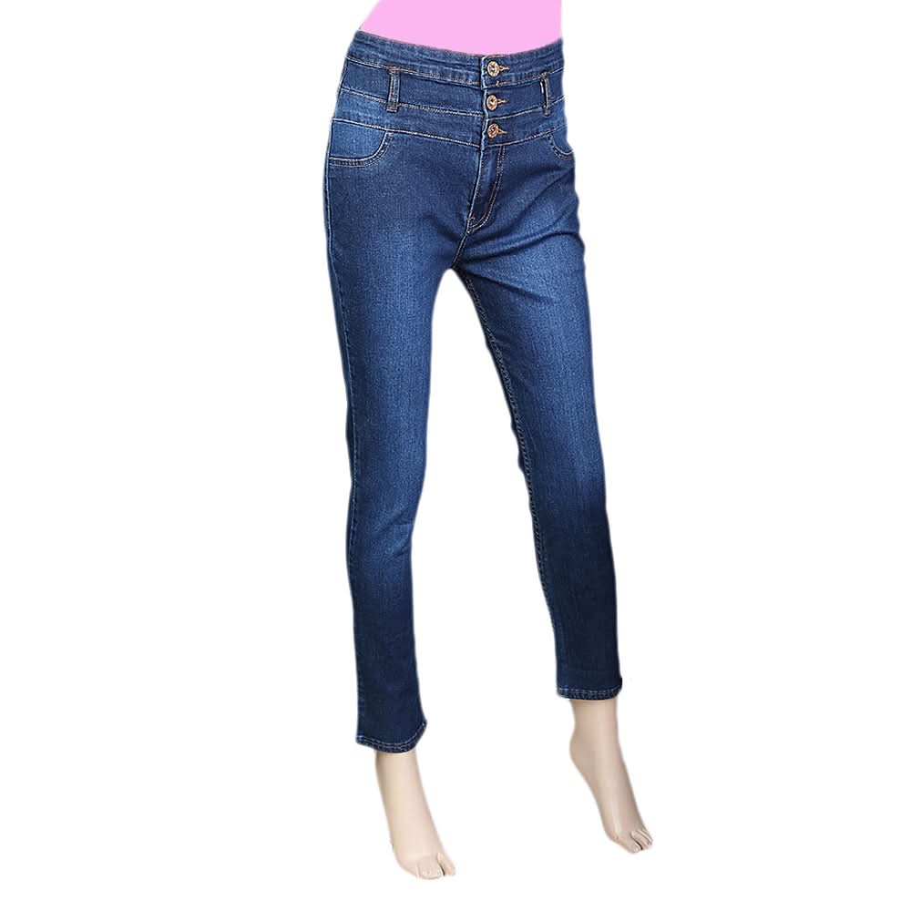 Women's Denim High Waist pant -Dark Blue, Women, Pants & Tights, Chase Value, Chase Value