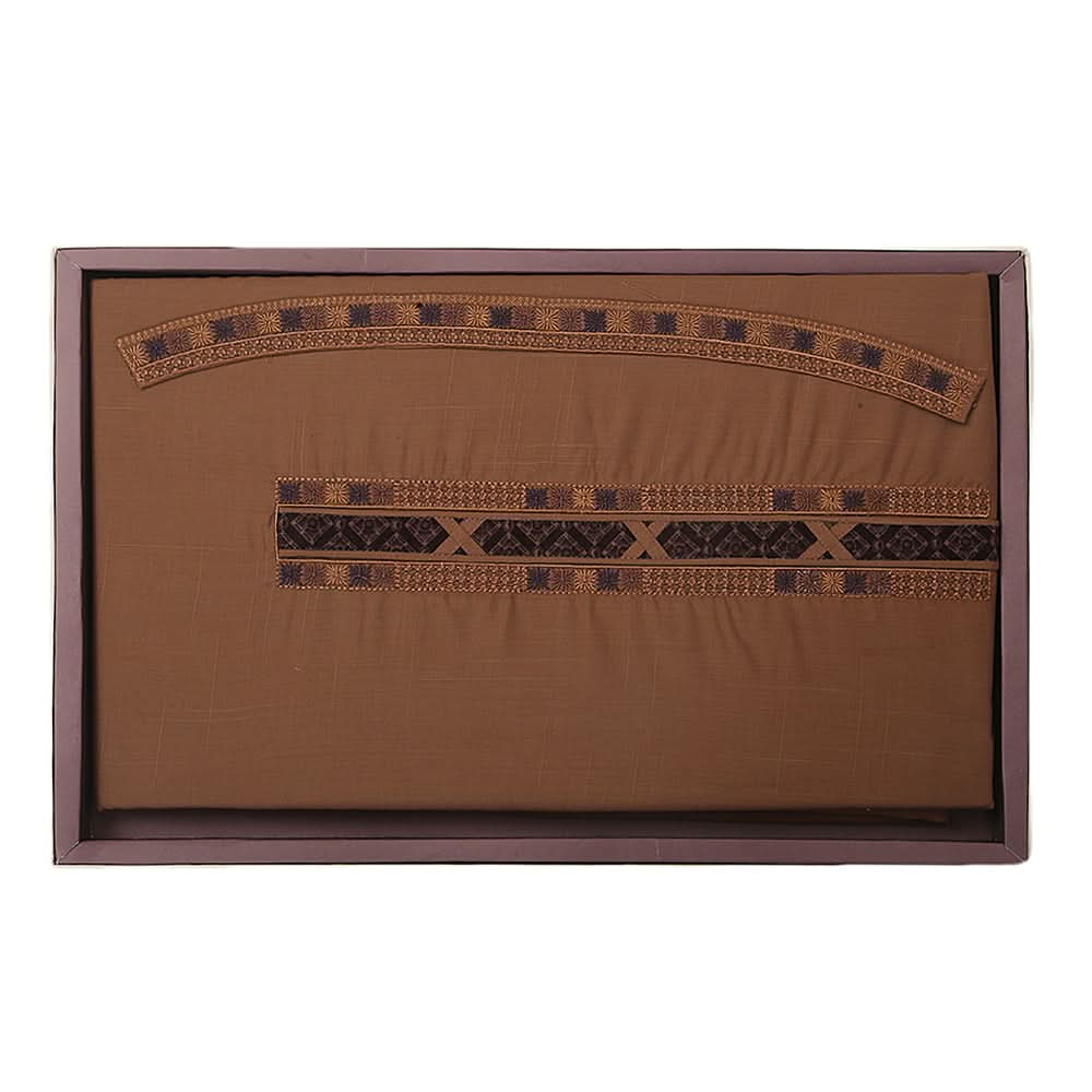 Men's Mashriq Embroidered Un-Stitched Suit - Dark Brown, Men, Unstitched Fabric, Chase Value, Chase Value